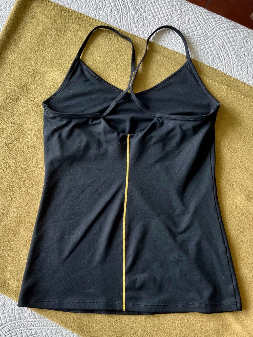 New Balance Black Cross-Back Athletic Camisole with yellow detail
